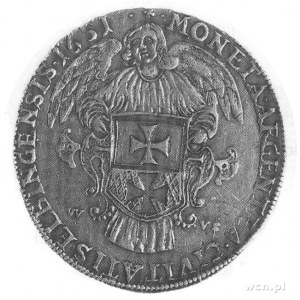 talar 1651, Elbląg, Aw: Popiersie w koronie i napis, Rw...