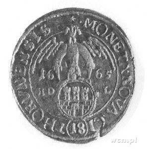 ort 1665, Toruń, Aw: Popiersie w koronie i napis, Rw: H...