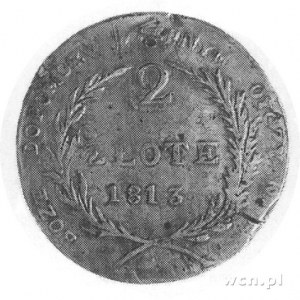 2 złote 1813, Zamość, Aw: Napis, Rw: Dwie gałązki i nap...