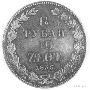 1 1/2 rubla= 10 złotych 1835, Petersburg, j.w., wyjątko...