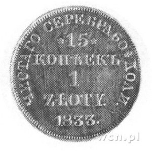 15 kopiejek= 1 złoty 1833, Petersburg, Aw: Orzeł carski...