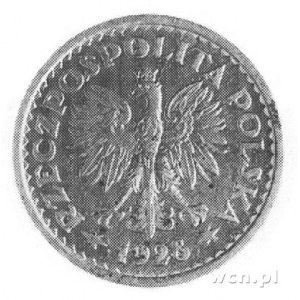 1 złoty 1928, cyfra 1 na tle wieńca z liści i owoców, w...