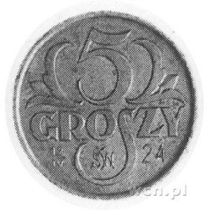 5 groszy jak moneta obiegowa, na rewersie data 12.IV.24...