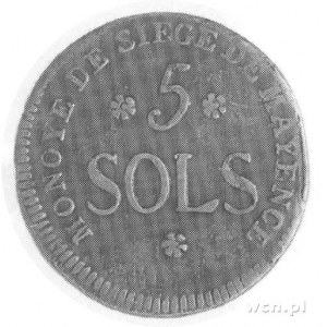 5 sols 1793, Aw: W wieńcu rózgi liktorskie, w otoku nap...