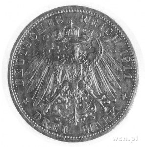 3 marki 1911 (pośmiertne), Aw: Głowa, poniżej dwie daty...