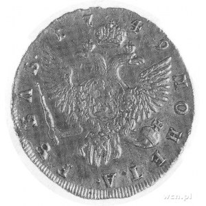 rubel 1749, Petersburg, Aw: Popiersie i napis w otoku, ...