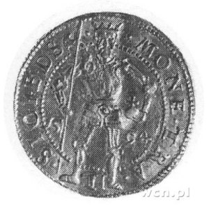 dukat 1594, Hermannstadt, Aw: Postać św. Ładysława i na...