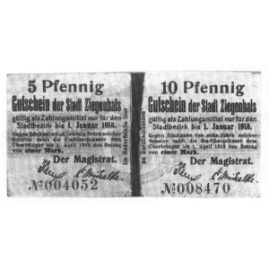 Ziegenhals (Głuchołazy) 5 i 10 fenigów 1,01,1918, Meyer...