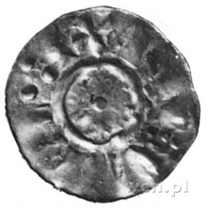 denar- II ćw. XI w., Aw: Krzyż, w polu 4 kulki i znieks...