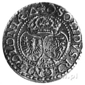 szeląg 1592, Malbork, Aw: Monogram królewski i napis, R...