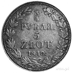 3/4 rubla=5 złotych 1840, Warszawa, Aw: Orzeł carski i ...