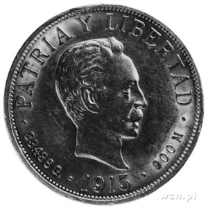 20 pesos 1915, Aw: Głowa Jose Marti, w otoku napisy, Rw...