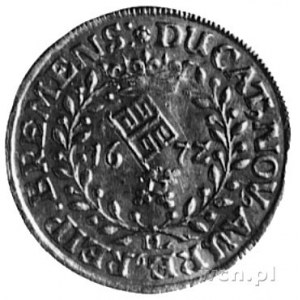 dukat 1672, Aw: W wieńcu pod koroną klucz- herb Bremy, ...
