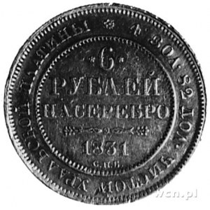 6 rubli 1831 Petersburg, Aw: Orzeł dwugłowy, Rw: Napisy...