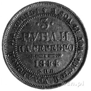 3 ruble 1844, Petersburg, Aw: Orzeł dwugłowy, Rw: Napis...