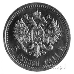 5 rubli 1911, Aw: Głowa w lewo, w otoku napis, Rw: Orze...