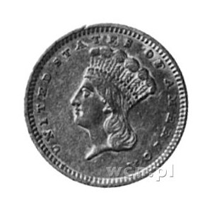 1 dolar 1857, Aw: Głowa w pióropuszu w lewo, w otoku gw...