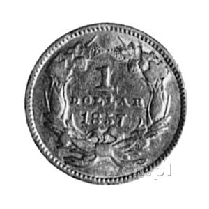 1 dolar 1857, Aw: Głowa w pióropuszu w lewo, w otoku gw...