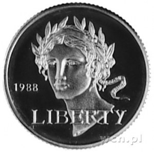 5 dolarów 1988, Filadelfia, Aw: Głowa Wolności w wieńcu...