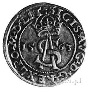 trojak 1563, Wilno, Aw: Monogram i napis, Rw: Pogoń w t...