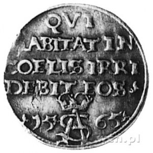 trojak 1565, Wilno, Aw: Pogoń i napis, Rw: Napis: QVI H...