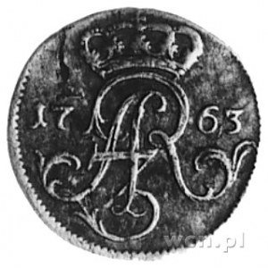 trojak 1763, Elbląg, Aw: Monogram królewski i napis, Rw...