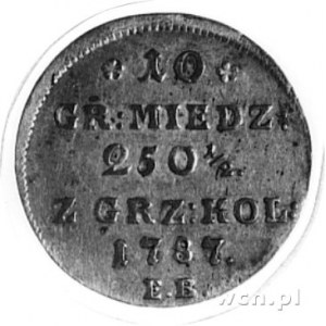 10 groszy miedzianych 1787, Warszawa, Aw: Tarcze herbow...