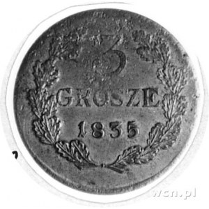 3 grosze 1835, Wiedeń, Aw: Herb Krakowa i napis, Rw: No...