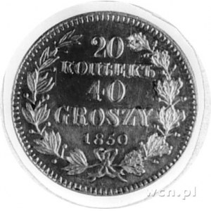 20 kopiejek=40 groszy 1850, Warszawa, Aw: Orzeł carski ...