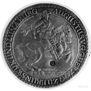 2 talary 1662, Aw: Książe August na koniu, w otoku napi...