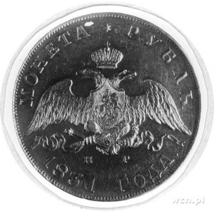 rubel 1831, Petersburg, Aw: Orzeł dwugłowy, poniżej dat...