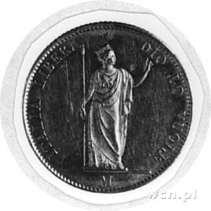 20 lirów 1848, Mediolan, Aw: Italia stojąca, w otoku na...