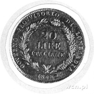 20 lirów 1848, Mediolan, Aw: Italia stojąca, w otoku na...