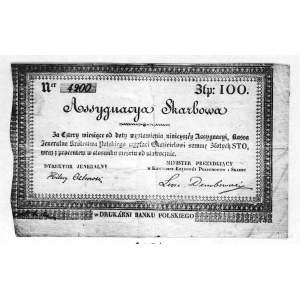 assygnacja skarbowa na 100 złotych 1831 r., na odwrocie...