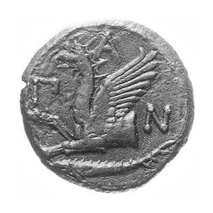 Pantikapea, brąz IV-III w. pne, Aw: Głowa Pana w prawo,...