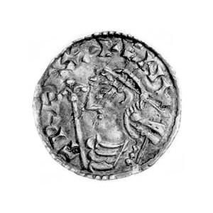 Knut 1016-1035, denar, Aw: Popiersie w lewo z berłem i ...