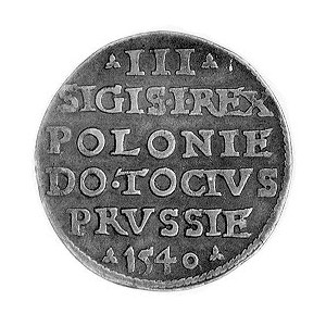 trojak 1540, Elbląg, Aw: Napis, Rw: Herb Elbląga i napi...