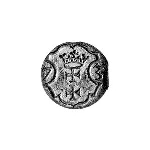 denar 1573, Gdańsk, Aw: Orzeł Prus Królewskich, Rw: Her...