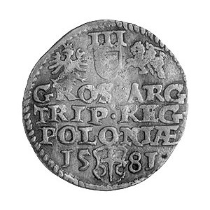 trojak 1581, Olkusz, Aw: Popiersie w koronie i napis, R...