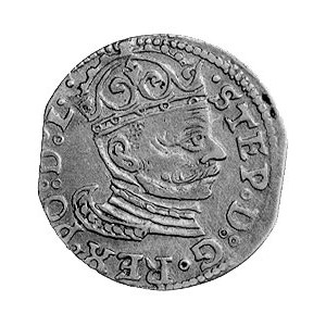 trojak 1583, Ryga, Aw: Popiersie w koronie i napis, Rw:...