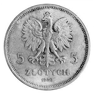 5 złotych 1930, Warszawa, Nike, moneta lekko czyszczona...