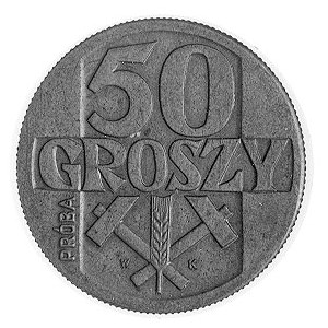 50 groszy 1958, Warszawa, na rewersie skrzyżowane młotk...