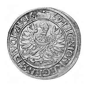 3 krajcary 1669, Brzeg, Aw: Popiersie i napis, Rw: Orze...