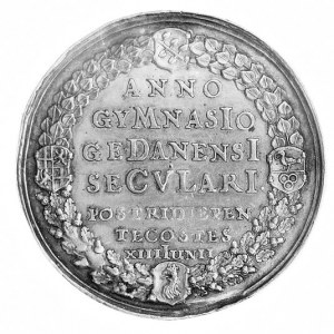 medal na 100-lecie Gimnazjum Gdańskiego 1658 r., Aw: Fo...