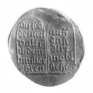 medal religijny wielkości dukata XVII w., Aw: Napis poz...