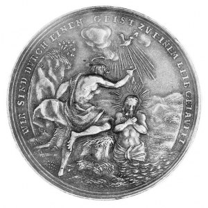 medal religijny XVIII w., Aw: Zmartwychwstały Chrystus,...