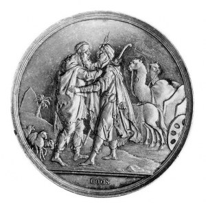 medal alegoryczny XIX w., Aw: Dwaj witający się mężczyź...