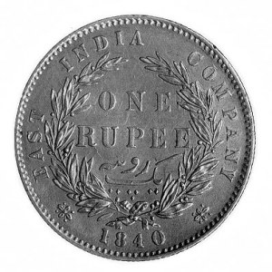 1 rupia 1840, Kompania Wschodnio-Indyjska, Aw: Głowa Wi...