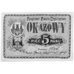5 rubli 1915, wydane przez Magistrat Miasta Częstochowy...