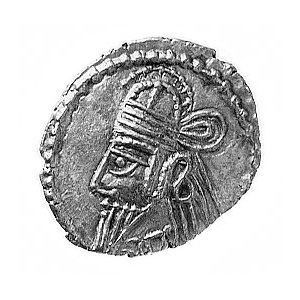 Vologases IV 147-191, drachma, Aw: Popiersie w tiarze w...